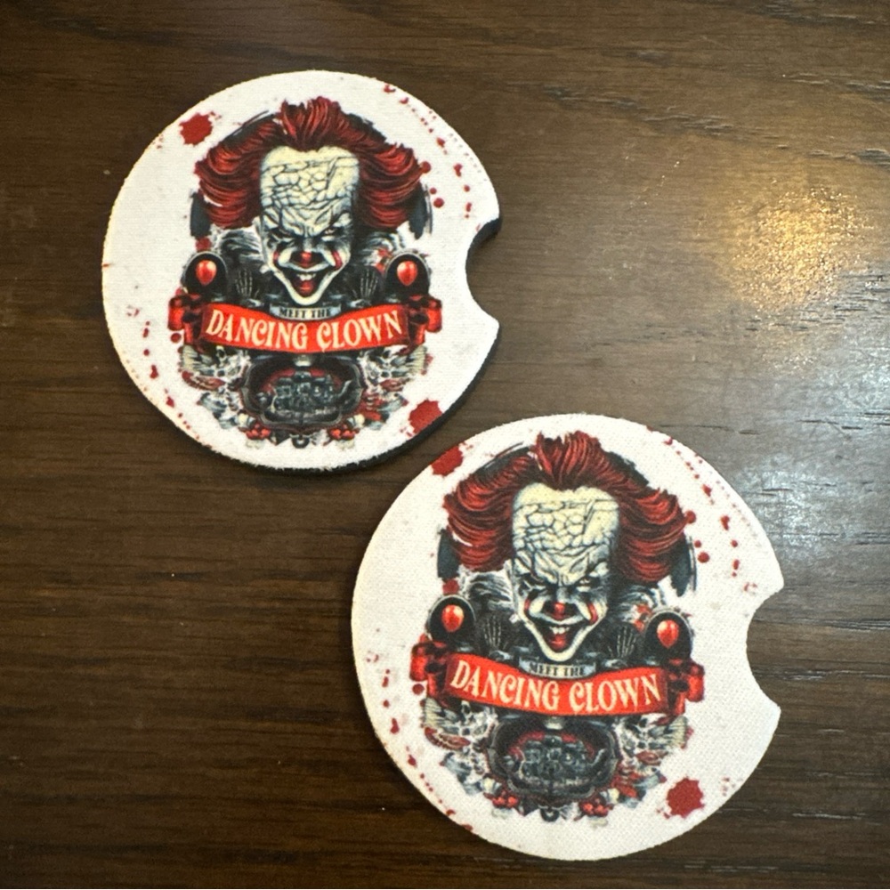 IT Pennywise “Dancing Clown” Car Coaster 2pc Set Horror Halloween NEW